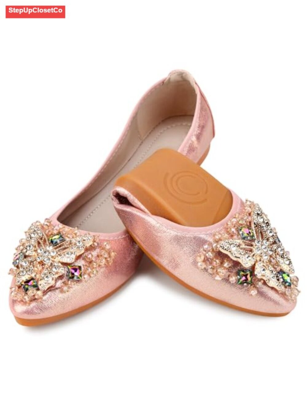 Rhinestone Ballet Flats Wedding Ballerina Shoes Foldable Sparkly Comfort Slip